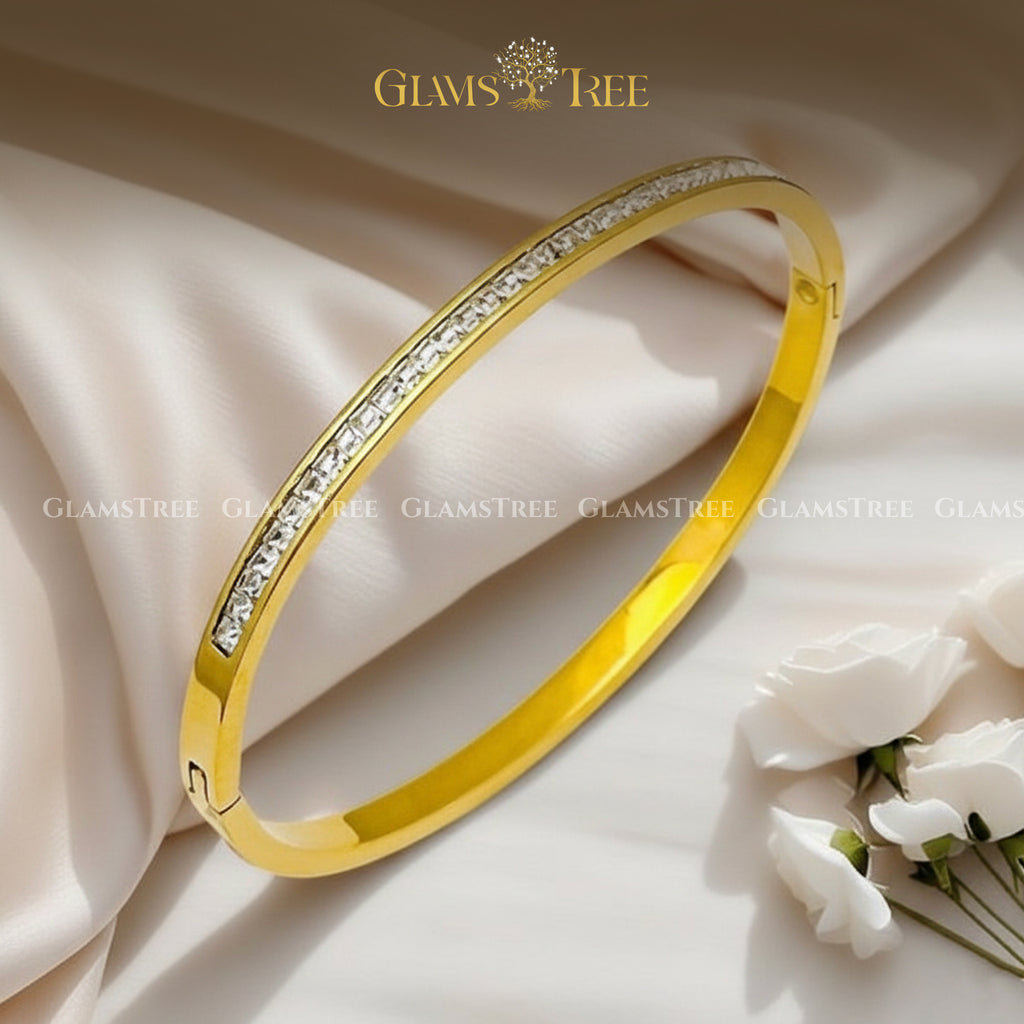 Elegant Gold-Plated Crystal Line Bangle