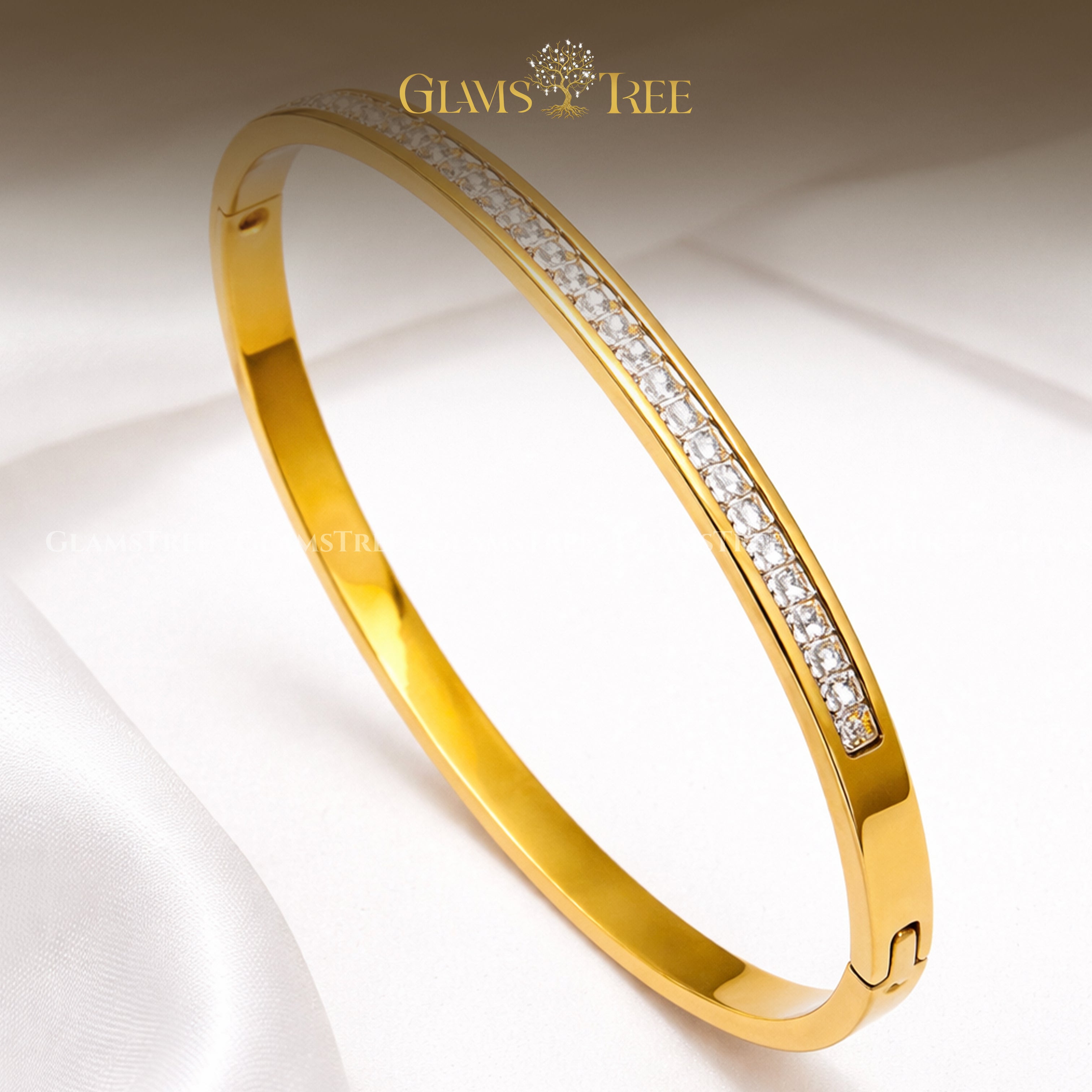 Elegant Gold-Plated Crystal Line Bangle