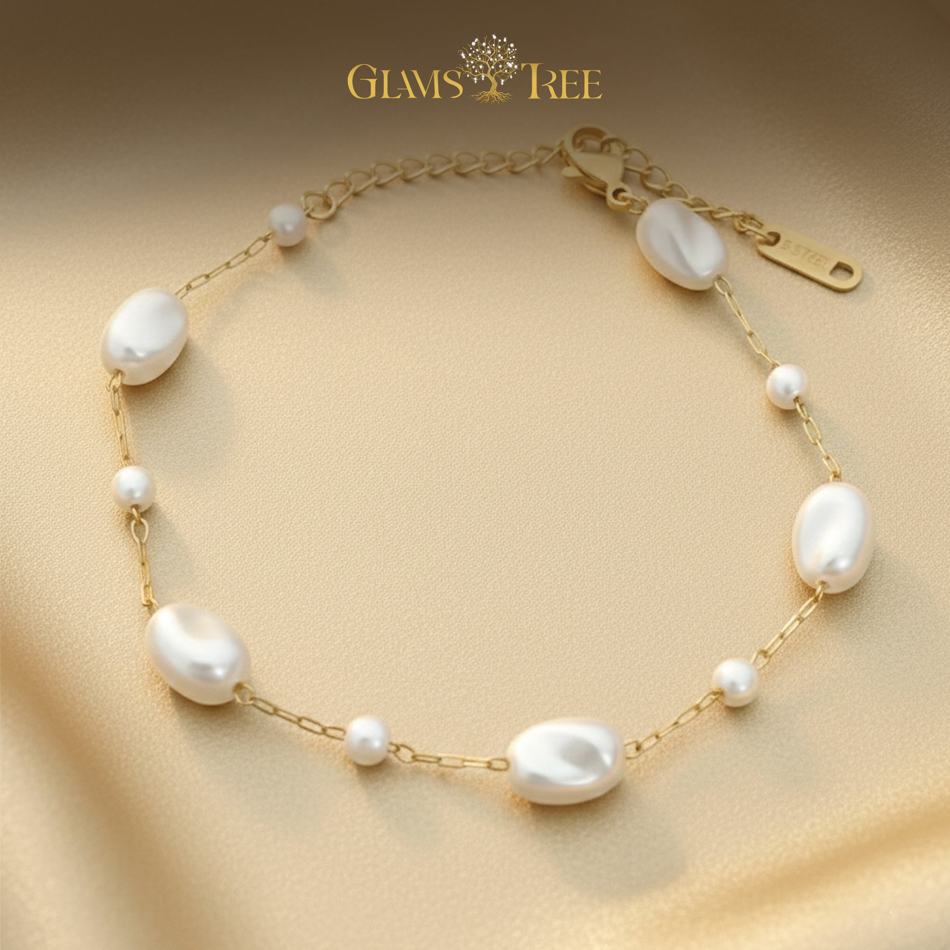 Elegant Pearl Chain Bracelet Gold Finish