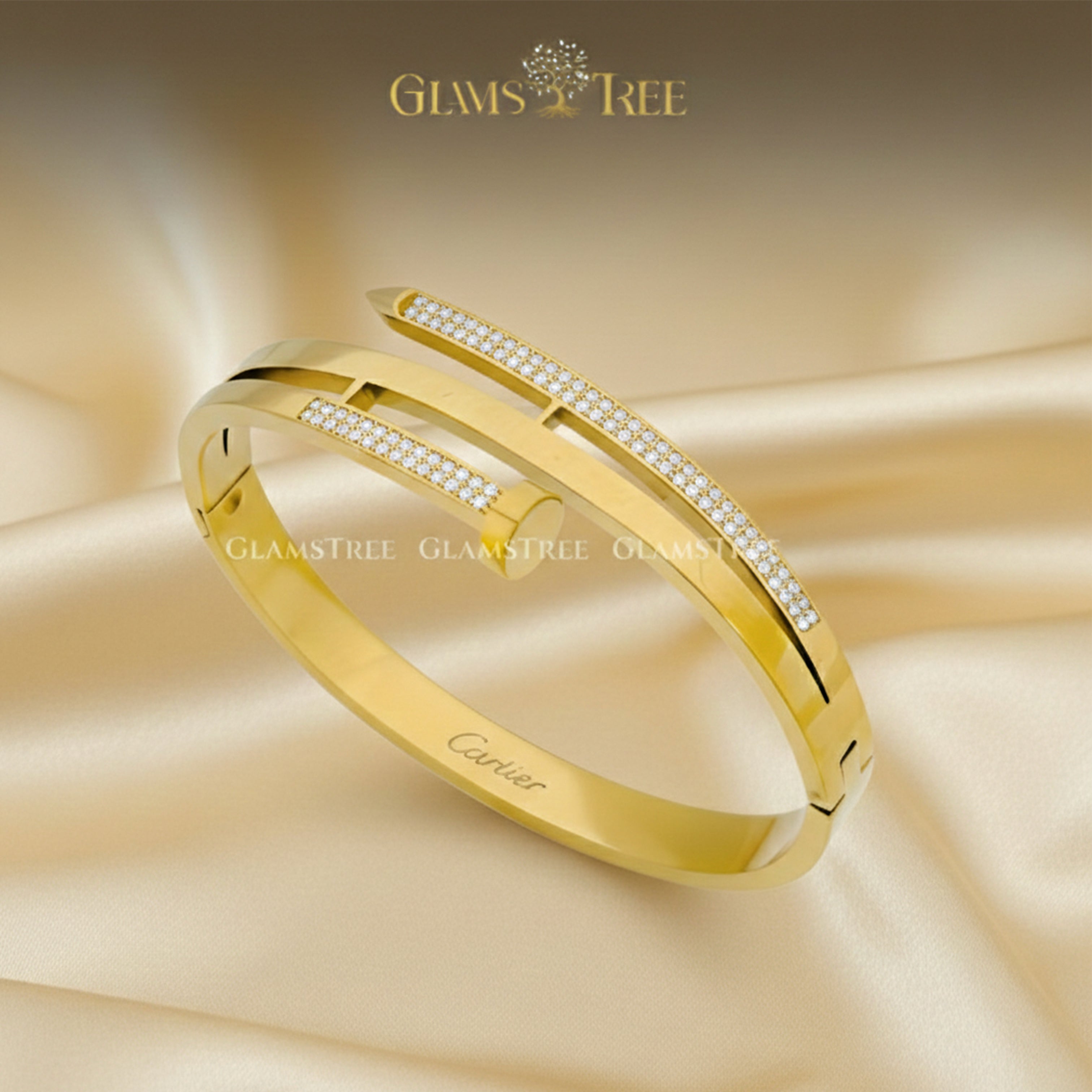 Luxury Gold Open Cuff Bangle with Crystal Detailing