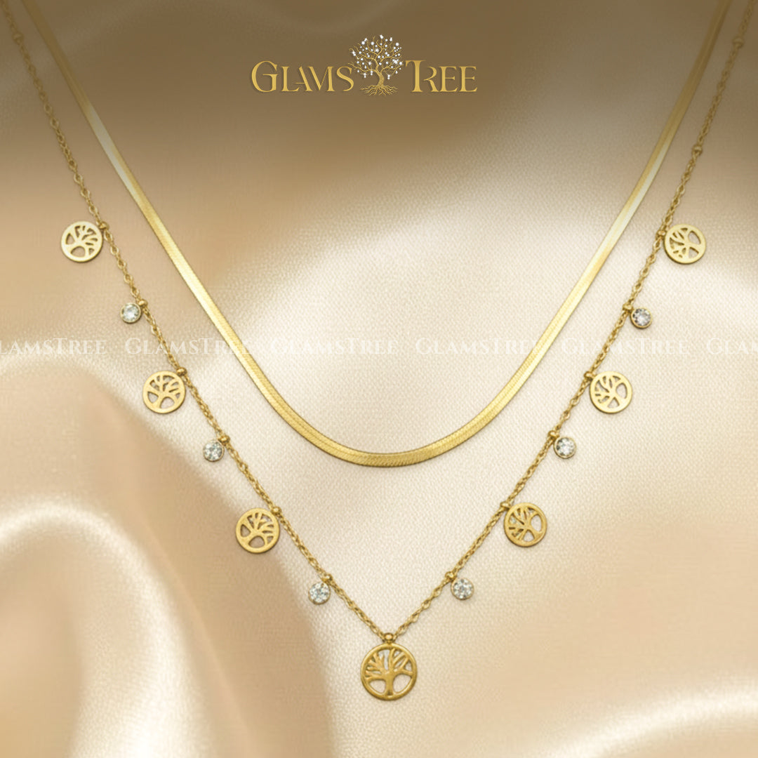 Glamstree Signature Tree of Life Layered Necklace – 18K Gold-Plated