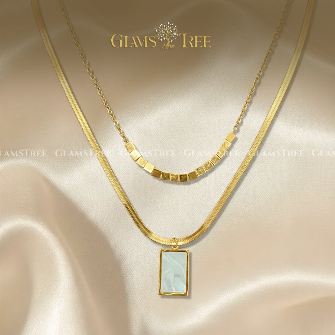 Beaded Chain & Rectangle Stone Pendant