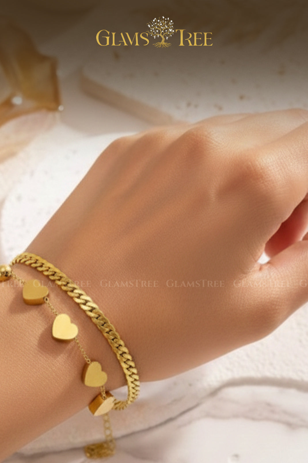 Luxury Gold-Plated Double Chain Heart Bracelet