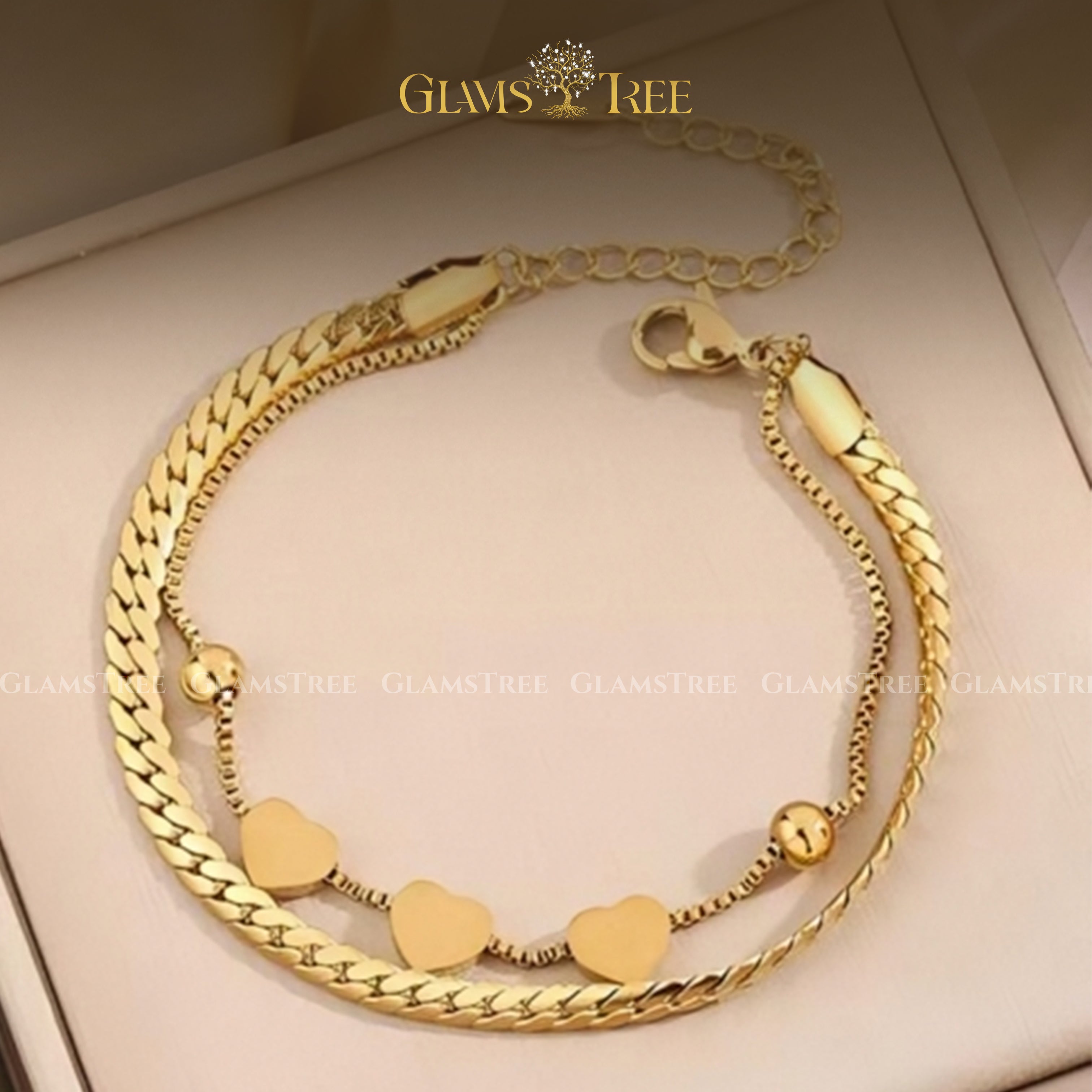 Luxury Gold-Plated Double Chain Heart Bracelet