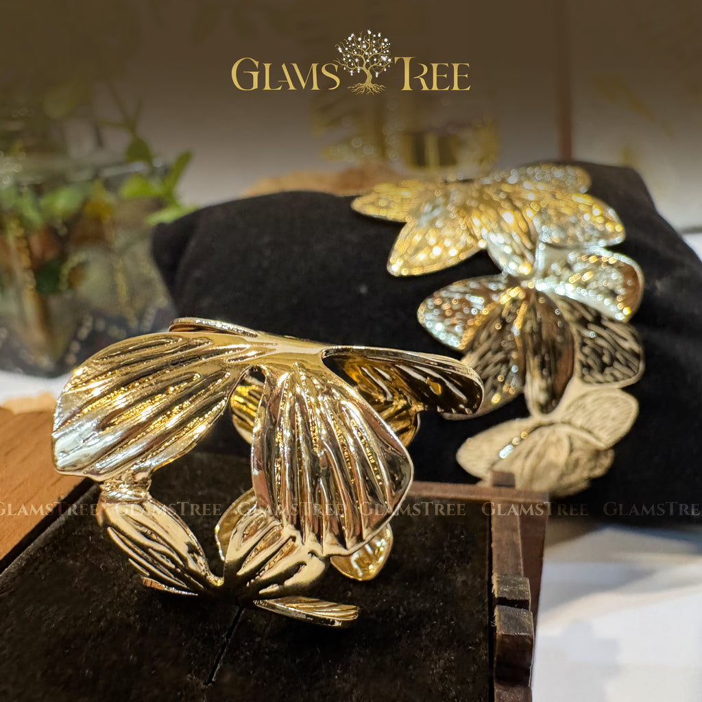 Bold Leaf Flower Chunky Cuff & Ring Set