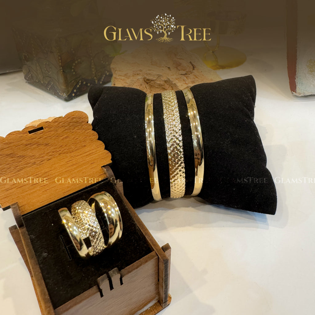 Luxury Gold Textured Cuff Bracelet with Matching Ring