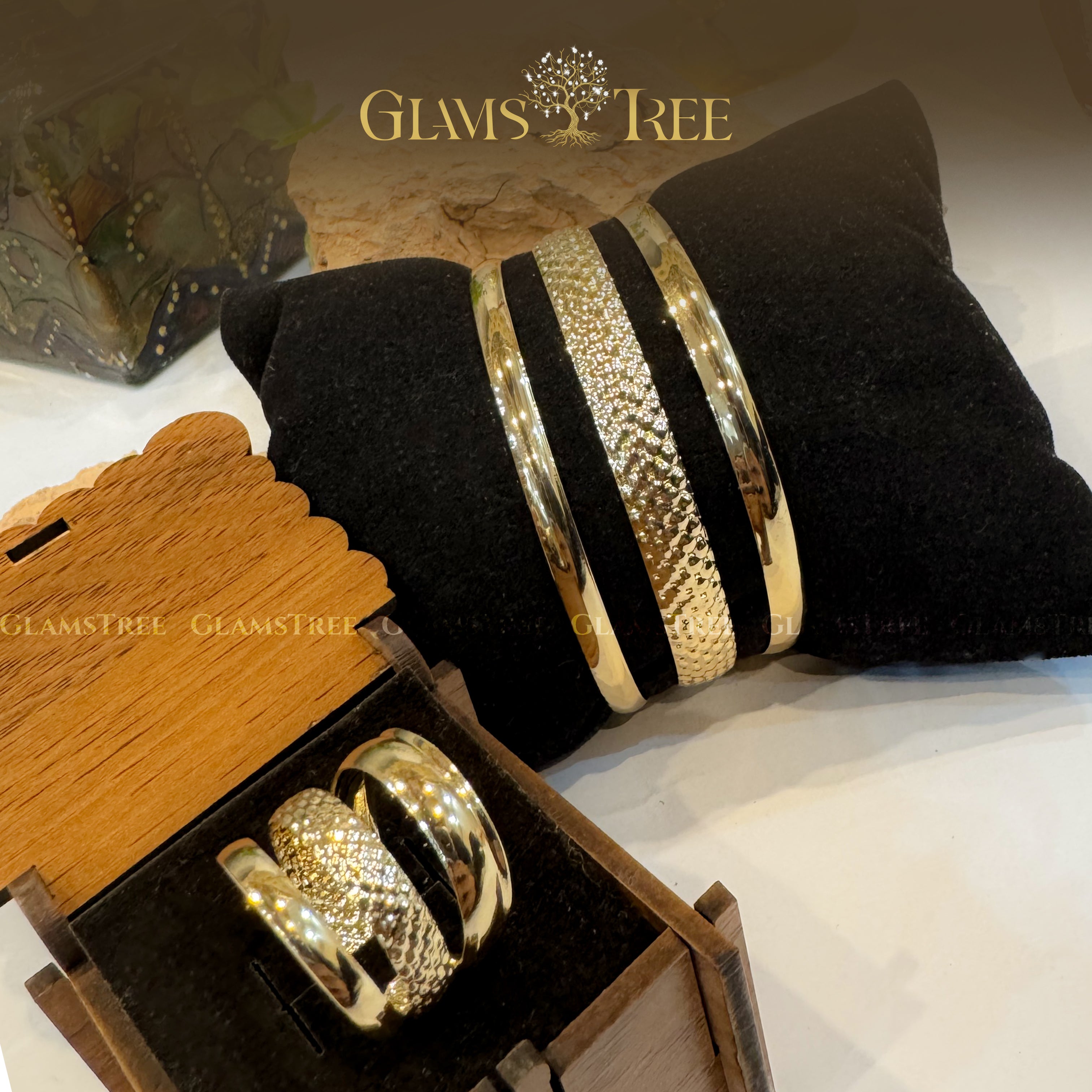 Luxury Gold Textured Cuff Bracelet with Matching Ring