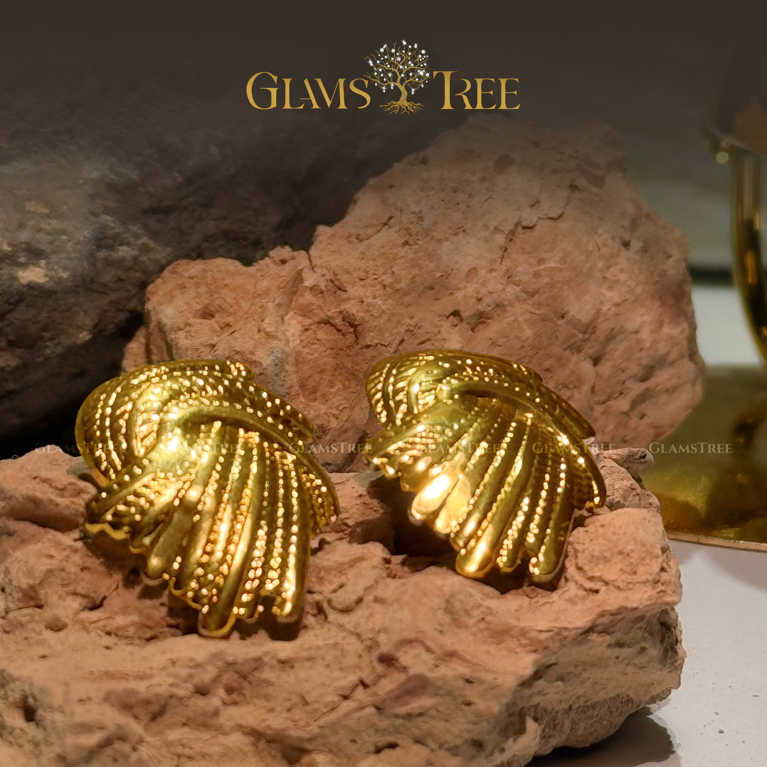 Braided Leaf Gold Stud Earrings